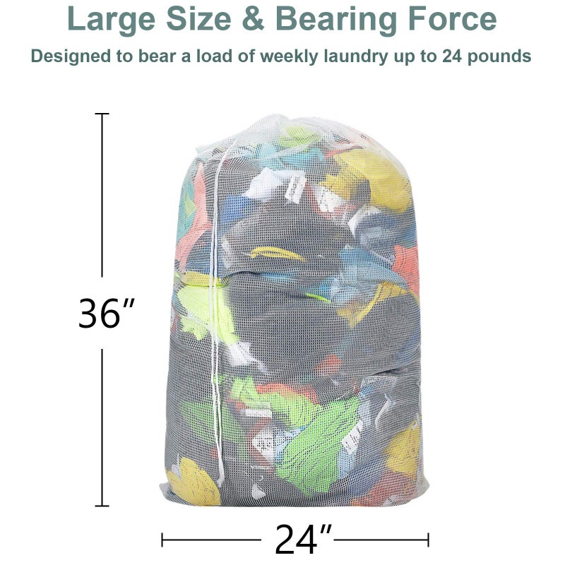 Dalykate Laundry Bags, Mesh Heavy Duty 24" x 36" with Drawstring Closure, 3-Pack, White - Image 5